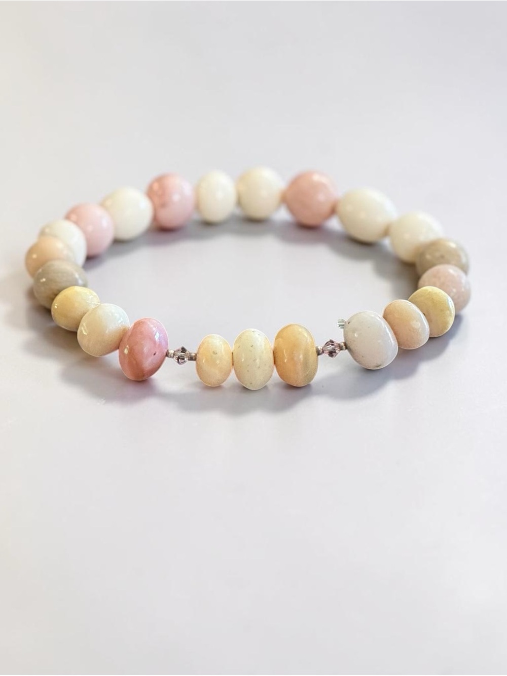 Handmade unpolished opal stone Bead  Bracelet - Pink, Cream